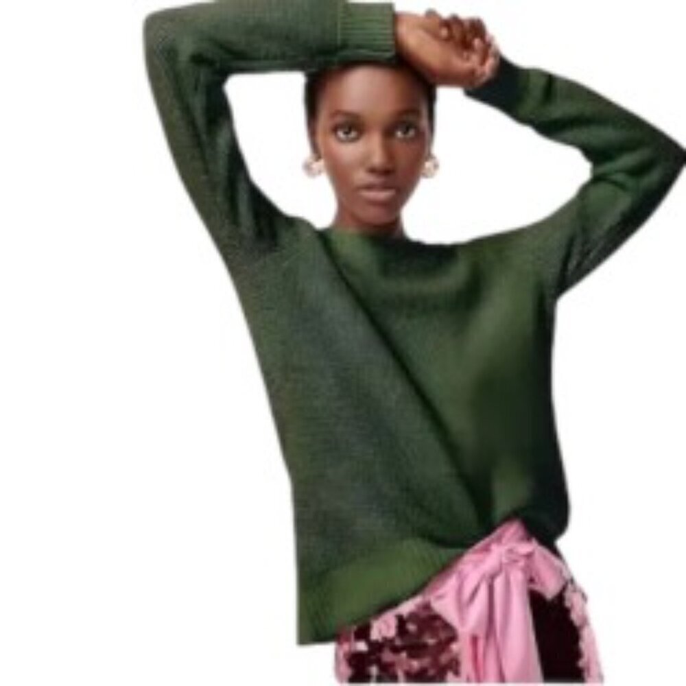 J. Crew High Low Waffle Supersoft Yarn Sweater in Pine Green Small